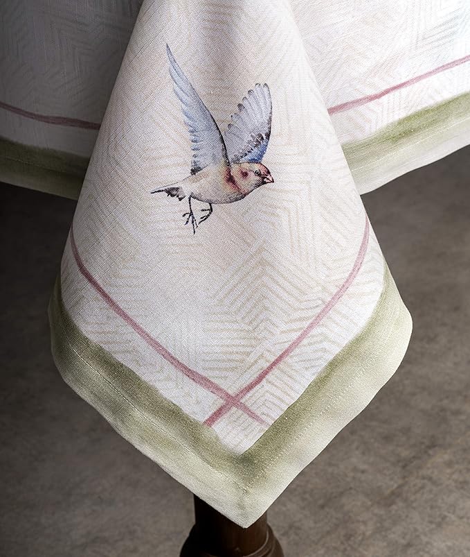 Maison d' Hermine Table Cloth Rectangle Table 100% Cotton 60 x 120 Inches Tablecloth Reusable Decorative for Dining Room, Farmhouse, Home, Party, Festive & Wedding Spring Summer - Flying Birds