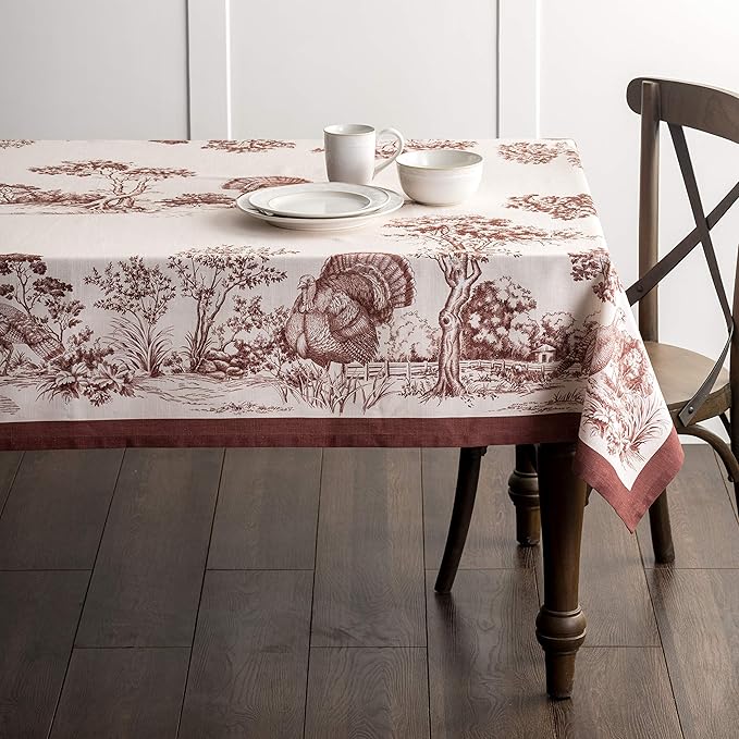 Maison d' Hermine Table Cloth Rectangle Table 100% Cotton 54 x 72 Inches Fall Tablecloth Reusable Everyday Use for Thanksgiving Christmas Decorations Dining Farmhouse Party (Holy Jouy - Brown)