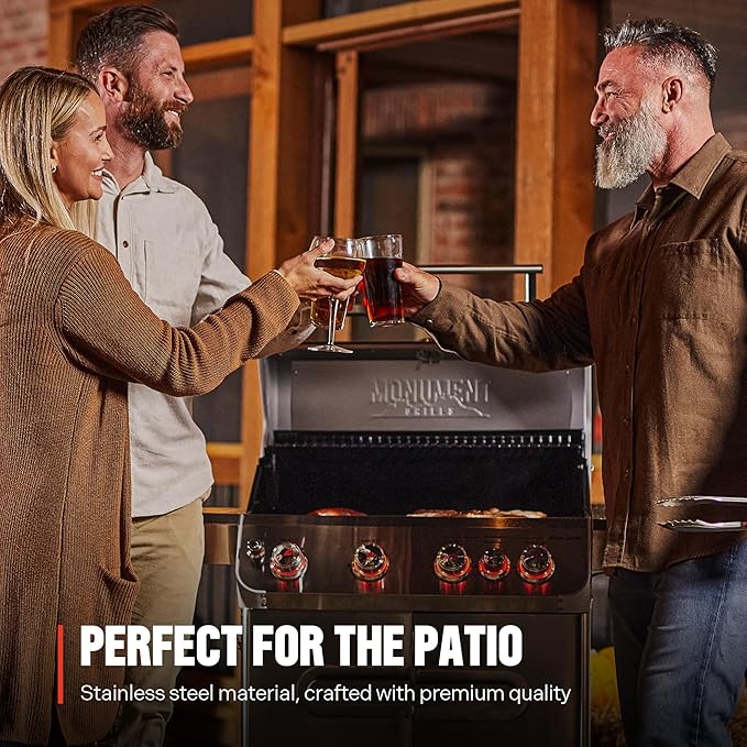 Monument Grills 4+1 Burner Natural Gas Grill with Natural Gas Hose, 50,000 BTU Stainless Steel Outdoor Patio Barbecue Grill, Broil Zone Fast Heating, Knob Lights, and Easy Cleanup, M415BZNG