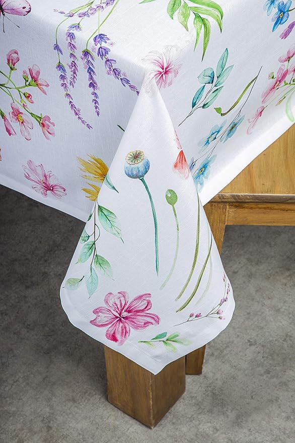 Maison d' Hermine Table Cloth Square Table 100% Cotton 54 x 54 Inches Tablecloth Reusable Decorative Everyday Use for Dining Room, Farmhouse, Home, Party, Festive & Wedding Spring Summer - Just Floral