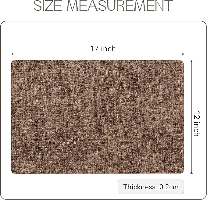 Romanstile Vinyl Placemats Set of 8-12 X 17 Inch - Heat Resistant Place Mats 100% Waterproof Oilproof Wipeable Reversible Faux Leather Table Mats for Kitchen, Dining, Party, Outdoor, Brown