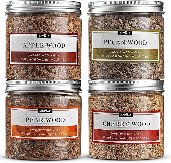 MITBAK Premium Wood Chips for Smoking Gun (Set of 4 - Apple, Cherry, Pecan, Pear) 4 OZ Each Extra Fine Wood Smoking Chips for Handheld Cocktail Smoker