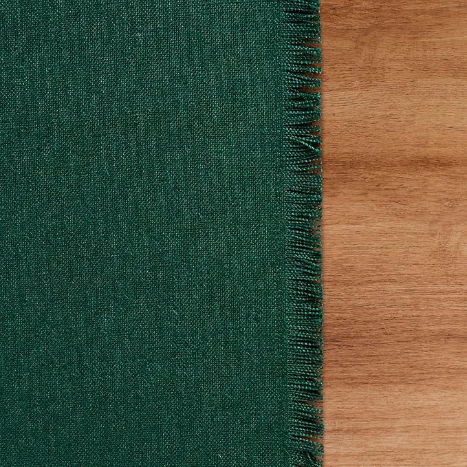 Solino Home Linen Fringe Table Runner 108 Inches Long - 100% Pure Linen Evergreen Table Runner 14 x 108 Inch for Winter, St Patricks Day - Handcrafted and Machine Washable