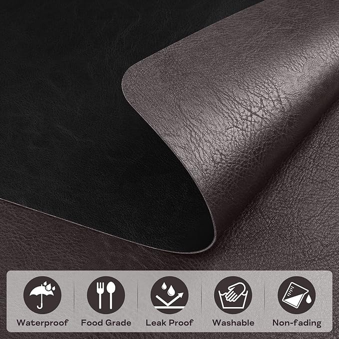 Faux Leather Placemats Set of 6 Table Mats Heat Resistant Reversible Place Mats, Waterproof Wipeable Dining Table Place mats for Home Party Outdoor, 15.8 x 11.8 inches (Choco Brown/Black)