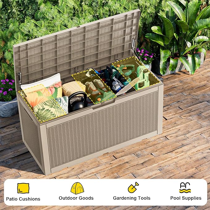 100 Gallon Outdoor Storage Box – Resin Deck Box with Lockable Lid, Waterproof Patio Furniture Storage for Tools, Garden & Yard Organization