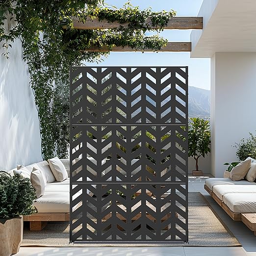 Casaphoria Metal Privacy Screen Outdoor, 72" H x 47" W Freestanding Decorative Privacy Screen for Patio Deck Balcony Garden with Stable Base, Black-Keith