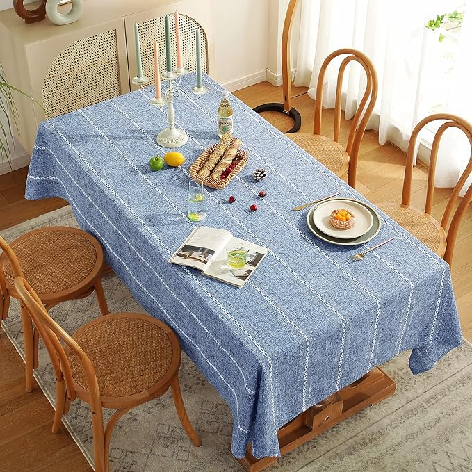 Chassic 60 x 60 inches Farmhouse Style Linen tablecloths, Wrinkle Resistant Washable Dining Room Table Cloths for Square Tables - Hemstitch Blue