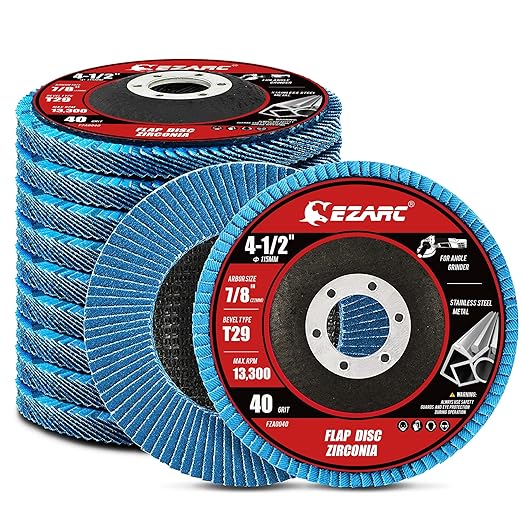 EZARC Flap Discs 40 Grit, 4 1/2 x 7/8-Inch Flap Sanding Disc, Type 29 Zirconia Grinding Wheel for Stainless Steel, Sheet Metal (10 Pack)