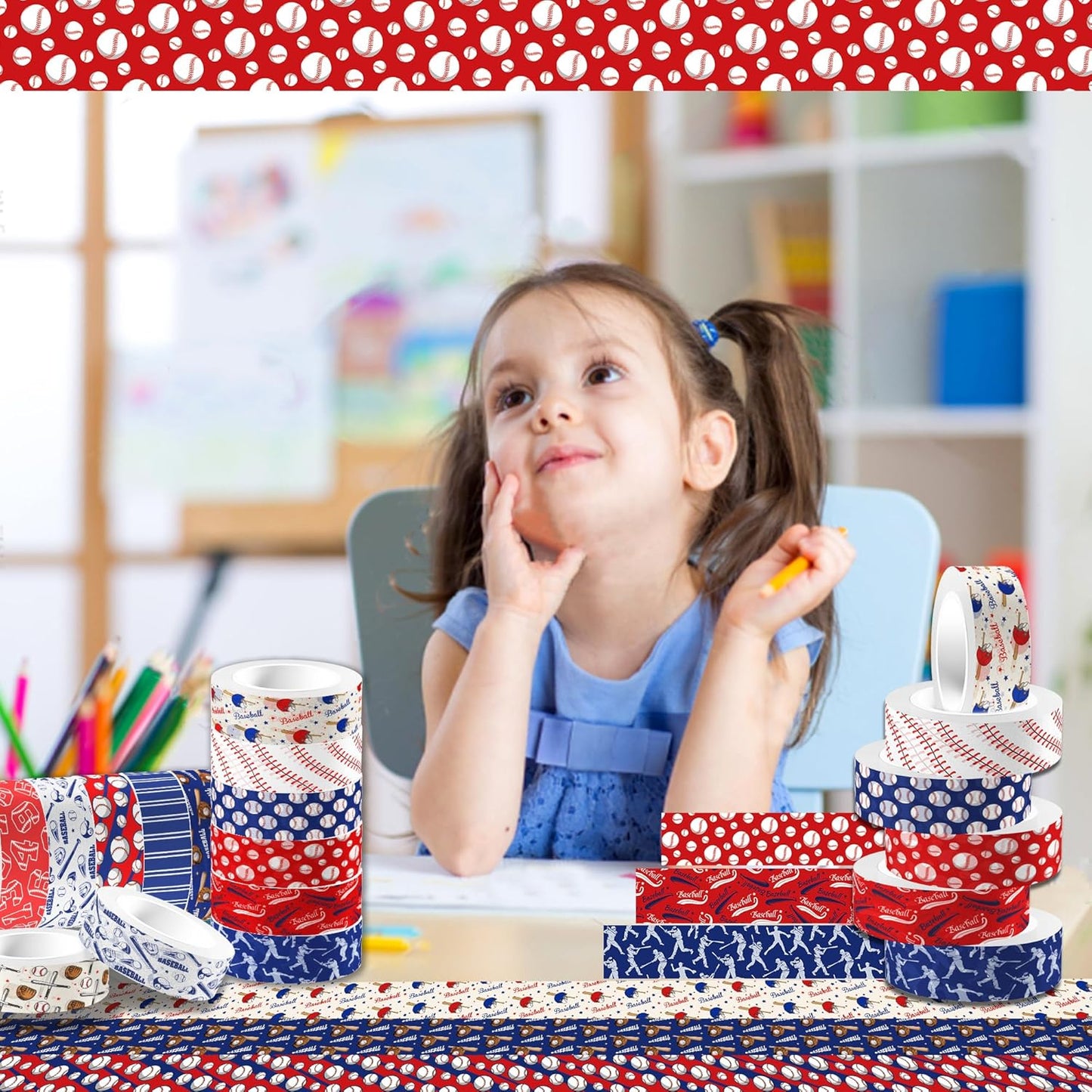 Adirasenotek 12 Rolls Sports Washi Tape,Baseball Washi Tape Decorative Paper Stickers Decorative Tape,DIY Art Crafts Wrapping Decor for Gifts Wrapping Scrapbooking Baseball Border Trim