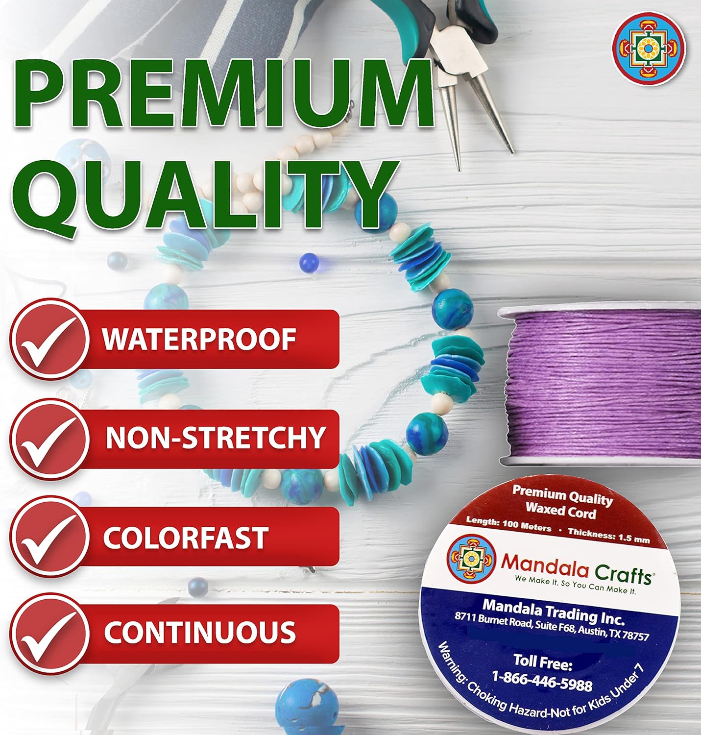 Mandala Crafts 1.5mm 109 Yards Green Cotton Waxed Cord for Jewelry Making Bracelet Cord Waxed String - Beading String Thread Jewelry Cords for Necklaces String