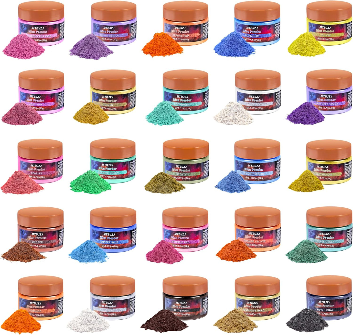 MTBJZJ Mica Powder for Resin, 25 Colors - 20g/Bottle of Epoxy Resin Color Pigment,for Candle Dye, Lip Gloss Pigment, Soap Making, Slime Colorant, Paint, Bath Bombs,Nail Polish and Eye Shadow