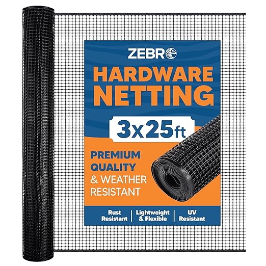 Hardware Mesh Screen & Fence Roll (3' x 25' - Black) - Plastic Indoor or Outdoor Balcony, Patio & Porch Netting - Safety Barrier to Protect Pets & Kids Around The Home