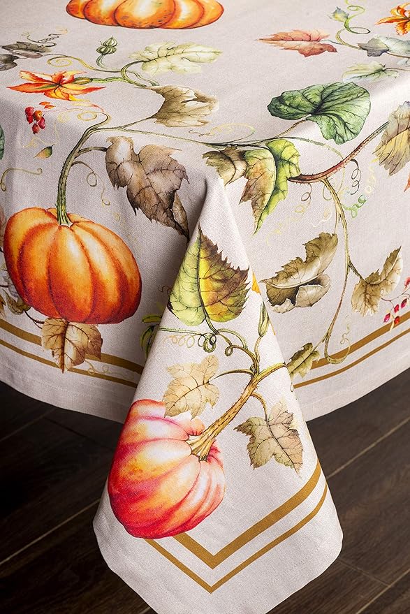 Maison d' Hermine Table Cloth Rectangle Table 100% Cotton 70 x 108 Inches Fall Tablecloth Reusable Everyday Use for Thanksgiving Christmas Decorations Dining Farmhouse Party (Potiron)