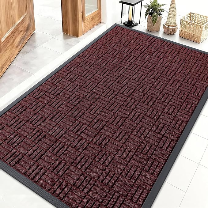 OLANLY Front Door Mat Outside Entrance 47x32, Absorbent, Heavy Duty Sturdy Natural Rubber Doormat Indoor Outdoor, Non-Slip, Stain and Fade Resistant, Low Profile Floor Mat for Entryway, Burgundy