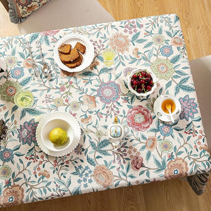 Designer Vintage Linen Rectangle Tablecloth,William Morris Floral Table Cloth with Colorful Pattern,Decor Table Cover for Kitchen,Dining,Thanksgiving,Christmas,55"*79"-Flowershadow a