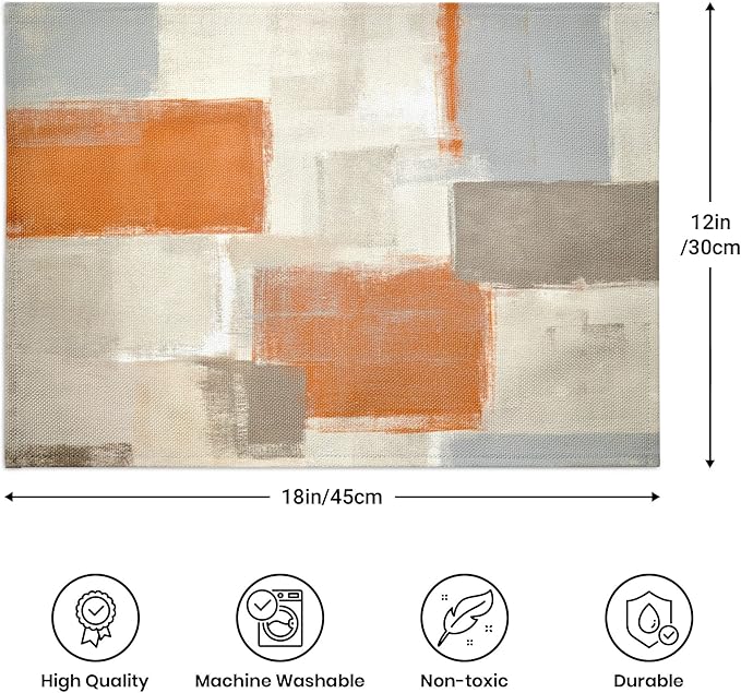 Modern Art Placemats Set of 4 Orange Abstract Painting Place Mats Washable Linen Beige Placemat for Kitchen Dining Table Home Party Banquet Decor 18x12 Inches