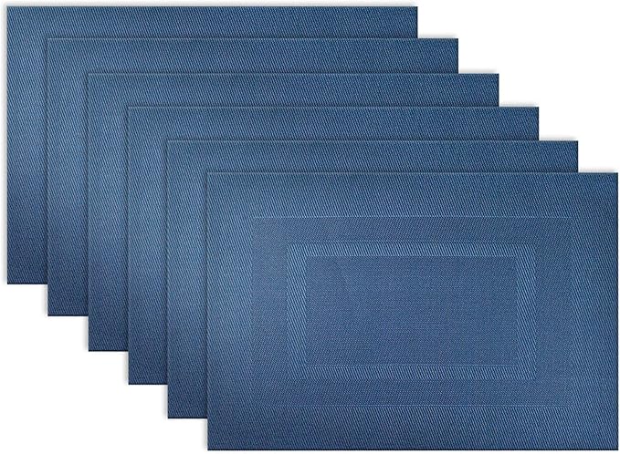 DII PVC Tabletop Collection Woven Indoor/Outdoor, Placemat Set, 13x17.25, Nautical Blue, 6 Piece
