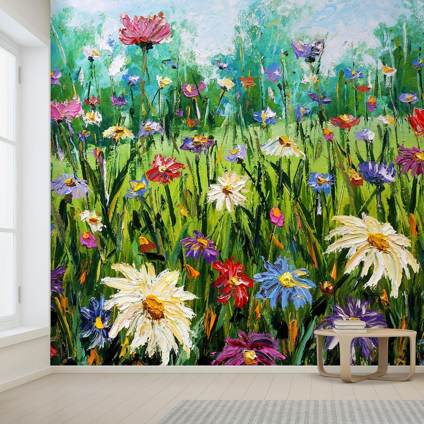 wall26 Wall Sticker/Wall Mural Wildflower Abstract, Not Peel and Stick, Non-Woven Wallpaper Decorative for Bedroom, Living Room, Office - 120x120 inches