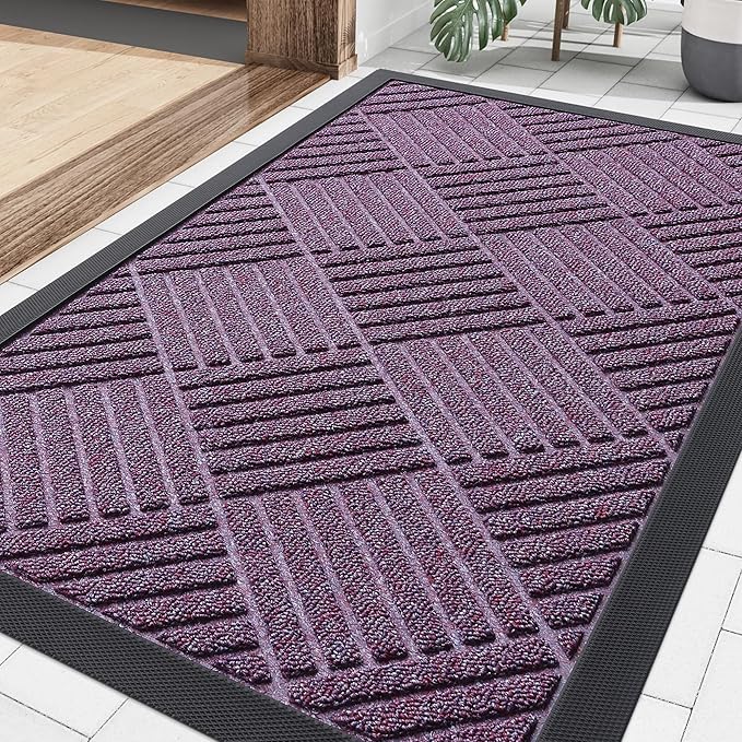 Smiry Front Door Mat Outside Entrance, Heavy Duty Outdoor Indoor Mat, Natural Rubber Doormat, Non Slip, Trap Dirt and Moisture, Easy Clean, Low Profile Patio Porch Entryway Mat, 29.5x17, Violet