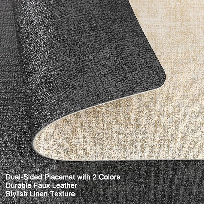 Myir JUN Placemats Set of 8, Dual Sided Faux Leather Placemats Place Mats Set of 8 Indoor for Dining Table Non-Slip Washable Heat Resistant Outdoor Table Mats (Set of 8, Gray Cream)