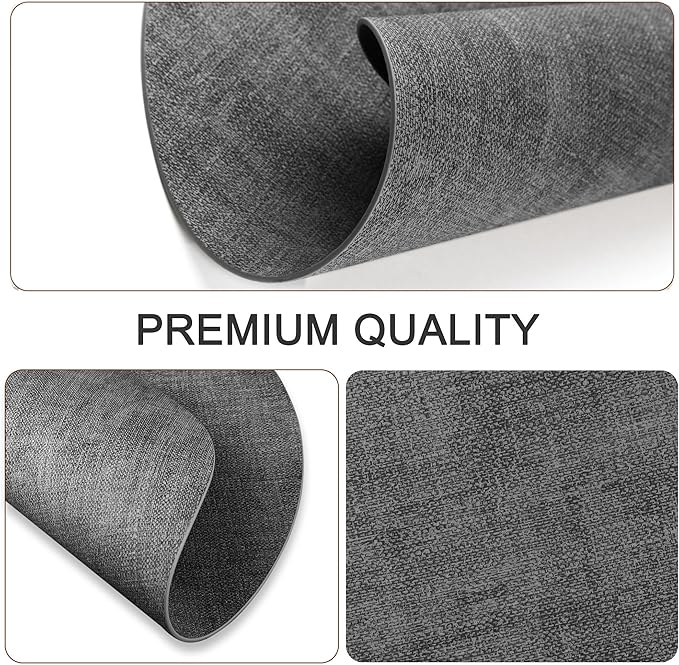 Round Faux Leather Placemats and Coasters, Set of 6, Reversible Heat Resistant Non-Slip Table Mats, Waterproof Wipeable Place Mats for Dining Table, Washable for Indoor & Outdoor (6, Dark Grey)