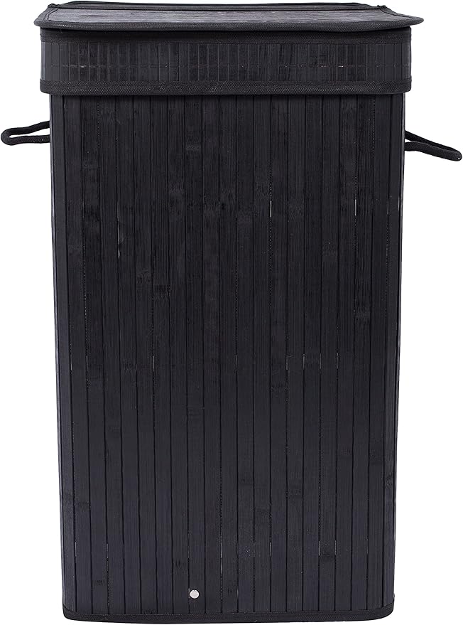 BIRDROCK HOME Square Laundry Hamper with Lid and Cloth Liner, Medium Basket with Soft Handles, Durable Collapsible Fabric Bin for Clothes,Towels, Dorm, Narrow Closet, Bedroom, Dirty Laundry - Espresso