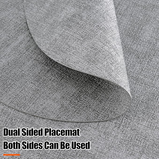 Homaxy Round Faux Leather Placemats and Coasters, Washable Dual-Side Table Mats, Wipeable Heat-Resistant Dining Place Mats for Outdoor and Indoor, Set of 8, Diameter 13 and 3.93 inch, Light Grey