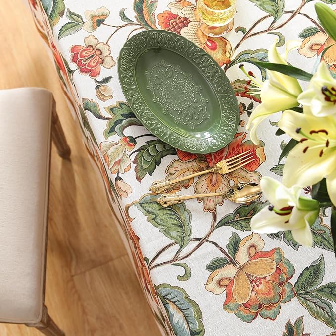 patdrea Designer Vintage Linen Rectangular Tablecloth,Provencal Rustic Floral Pattern Tablecloths,Decorative Table Cover Cloth for Kitchen,Dining,Tea Party,Home,Christmas,63"*94"