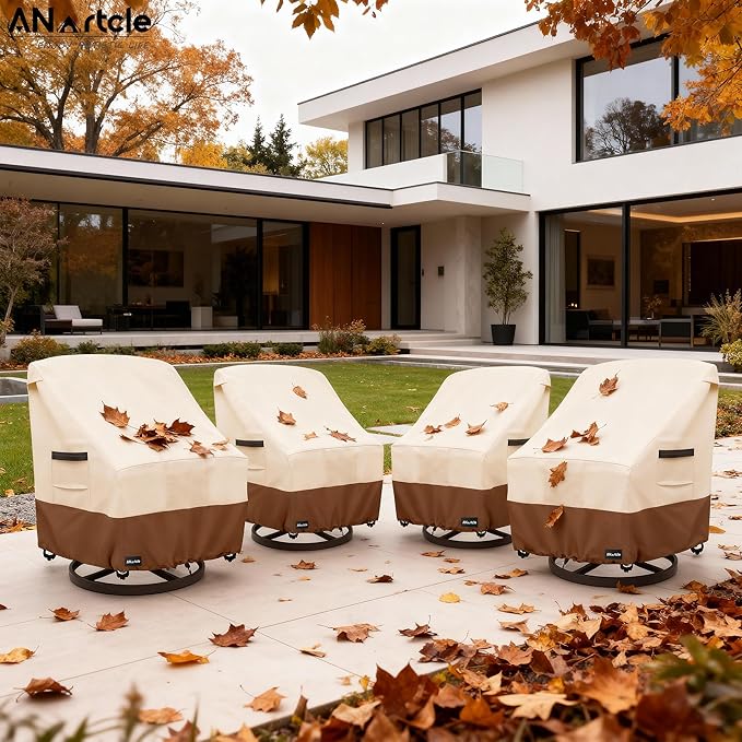 Swivel Patio Chair Cover 4 Pack,600D Waterproof Heavy Duty Outdoor Chair Cover(33 W x 35 D x 36 H inches),Patio Furniture Covers,Outdoor Furniture Covers Waterproof,Beige&Brown