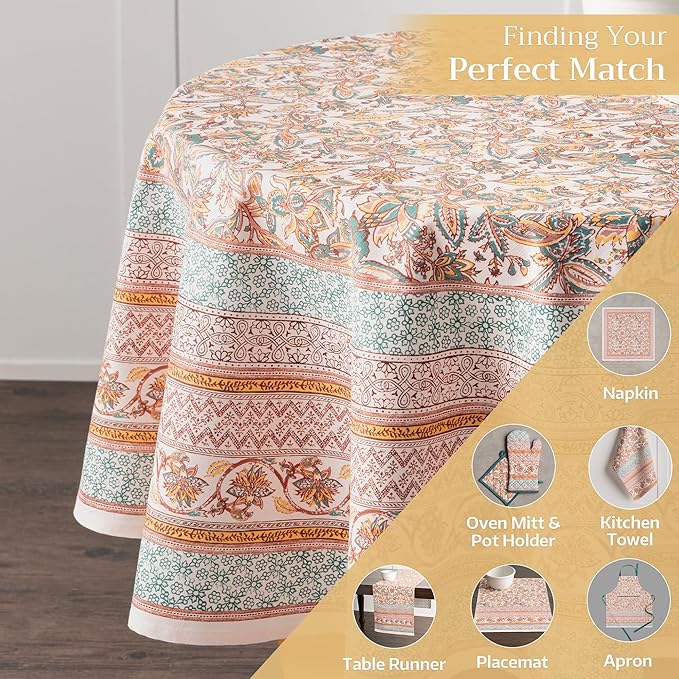 Maison d' Hermine Table Cloth Round Table 100% Cotton 63 Inches Fall Tablecloth Reusable Everyday Use for Thanksgiving Christmas Decorations Dining Farmhouse Party (Nila)