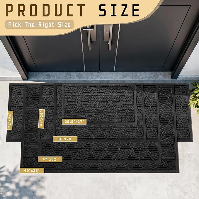 Yimobra Outdoor Mats for Front Door 29.5x17, Stops Mud & Dirt at Entrance, Fits Garage & Patio, All-Weather Waterproof Non Slip Outdoor Indoor Welcome Mat, Black
