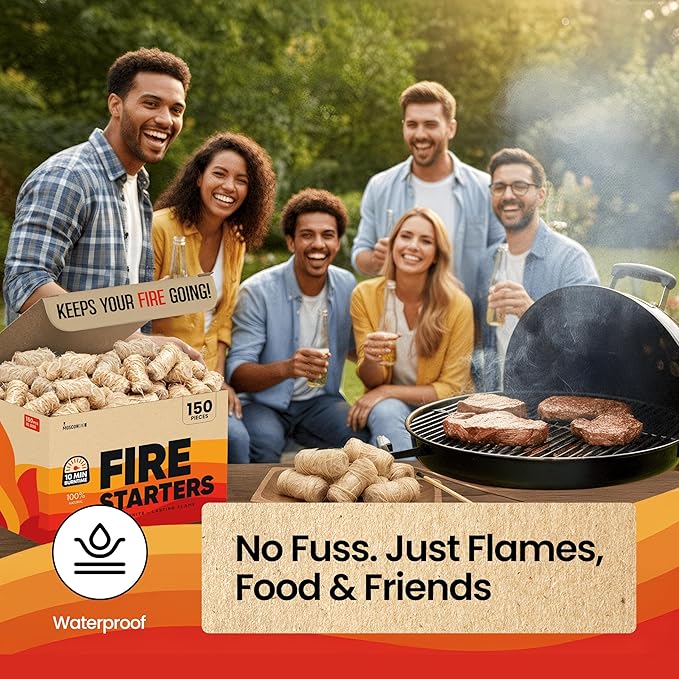 Moscow-Mix Fire Starter (150 PCS) Bulk Natural Fire Starters for Campfires, Fireplace, Charcoal Starter for Grill, BBQ, Wood Stove, Fire Pits - Odorless, Non-Toxic, Waterproof Natural Wood Starters