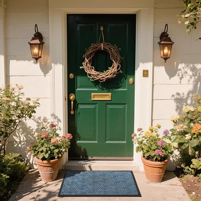 Yimobra Doormat Outdoor Entrance 29.5x17, All-Weather Waterproof Outdoor Mats for Front Door, Non Slip Welcome Door Mat for Patio Proch Outside Entryway Indoor, Mix Blue