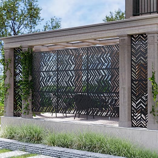 Casaphoria Metal Privacy Screen Outdoor, 72" H x 47" W Freestanding Decorative Privacy Screen for Patio Deck Balcony Garden with Stable Base, Black-Christopher