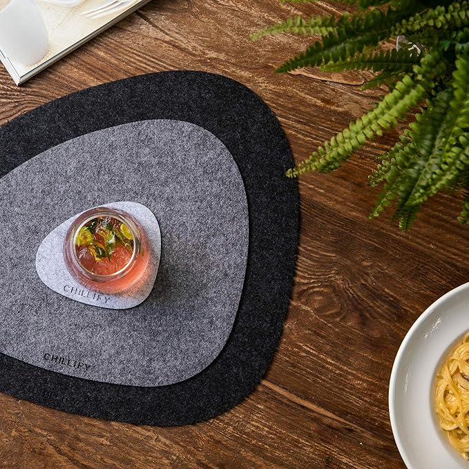 Chillify Table Coaster Set | Non-Slip, Heat-Resistant, Washable Placemats | Suitable for Garden | Gray Oval | 2x3 Inches (Set of 2)