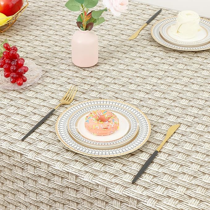 misaya Rectangle Waterproof Vinyl Table Cloth, Wipeable Tablecloth with Flannel Backing, Plastic Table Cover for Dinner, Picnic, Indoor and Outdoor (Weave, 60" x 120")