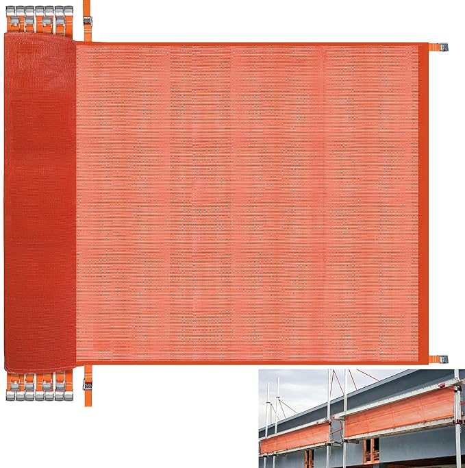 40' L x 40" W Construction Safety Debris Netting with 24 Tapes & Buckles, Orange Fire Retardant Pump Jack Safety Net, Scaffold Safety Netting Rolls Scaffold Net Enclosure
