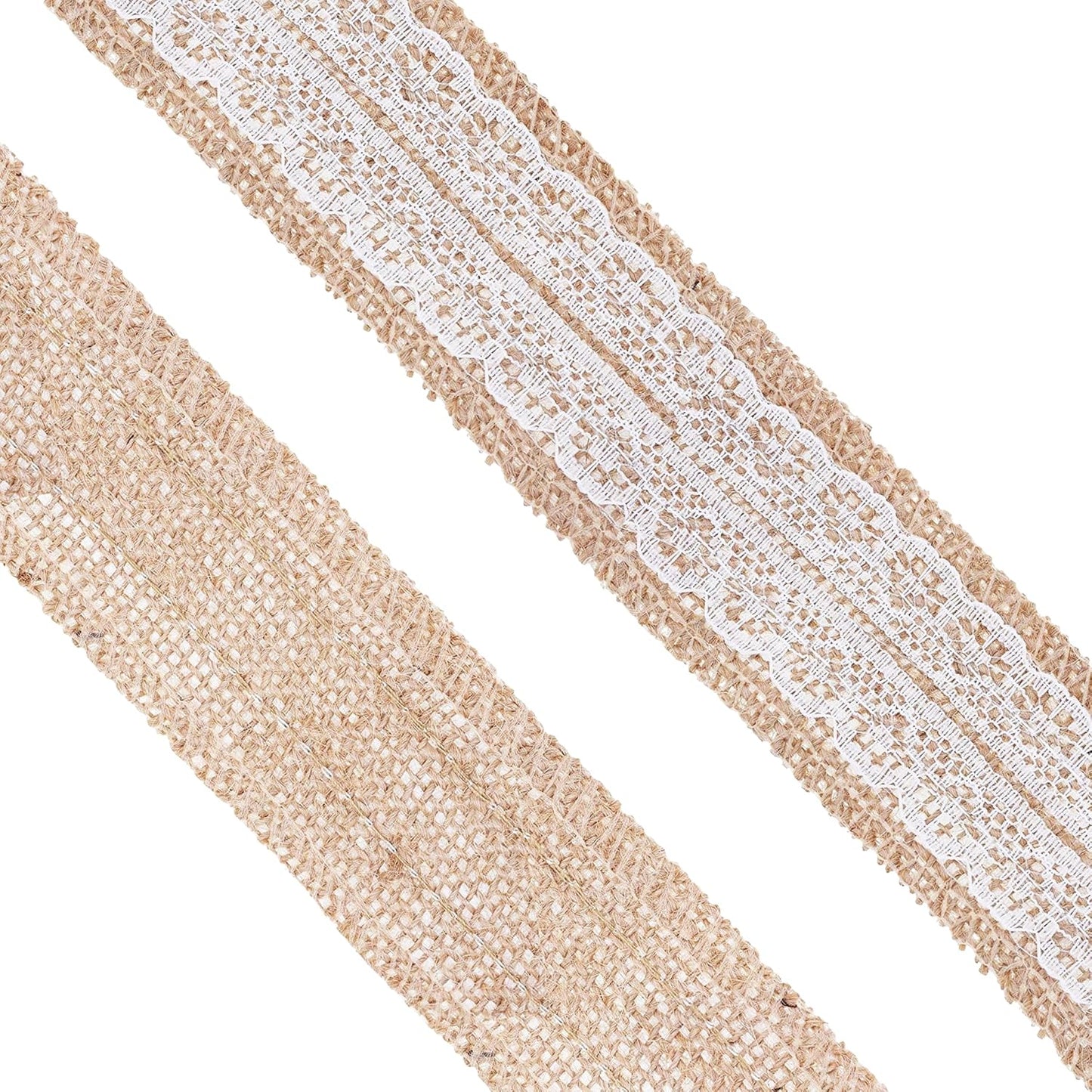 Mandala Crafts Burlap and Lace Ribbon 1.5 Inches Wide Jute Ribbons for Crafts - 20 Yds Roll Rustic Burlap Wrap Trim Ribbons for Wreaths Bows Wedding Party