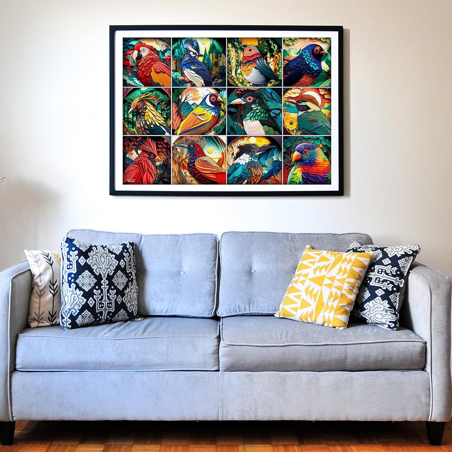 Think2Master Colorful Birds 1000 Pieces Jigsaw Puzzle. Paper Cut Craft Style. Fun for Teens, Seniors & Families. Great Gift for Kids Ages 13+. Size: 26.8” x 18.9”