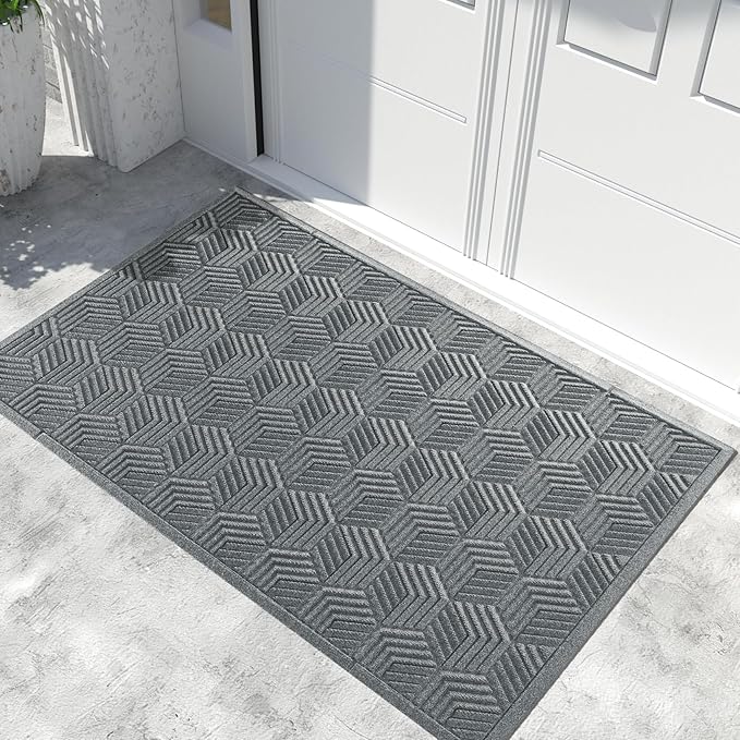 Yimobra Extra Large Door Mat 60x32, All-Season Waterproof Outdoor Mats for Front Door Entrance with Drainage Holes, Heavy Duty Non-Slip Doormat for Garage Patio Entryway Indoor, Black Gray