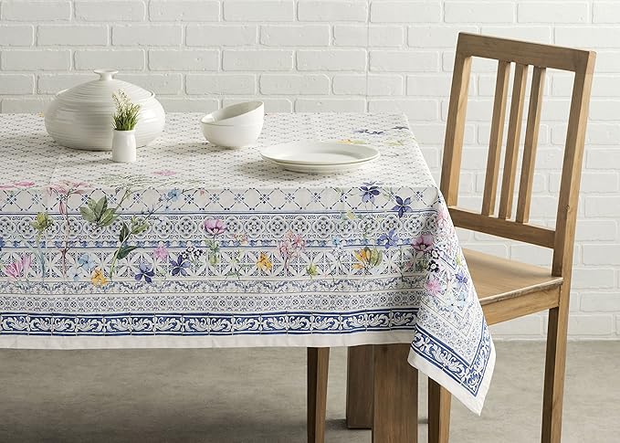 Maison d' Hermine Table Cloth Rectangle Table 100% Cotton 60 x 120 Inches Tablecloth Reusable Decorative Everyday Use for Dining Room, Farmhouse, Home, Party, Festive & Wedding Spring Summer - Faience