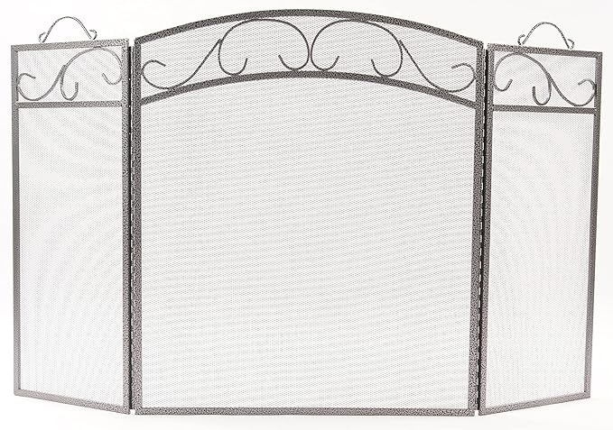 Fire Beauty Fireplace Screen 3 Panel with Handles Wrought Iron 51"(L) x31(H) Spark Guard Cover(Pewter)