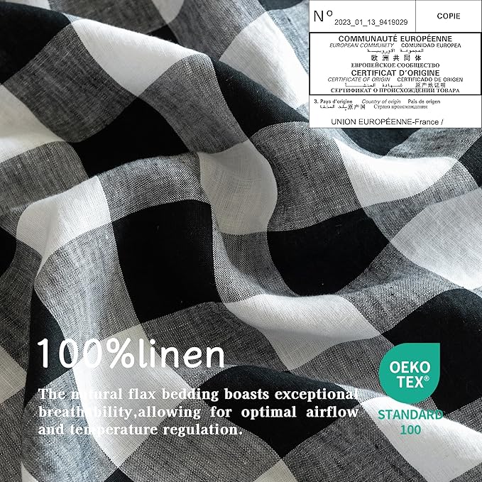 EVERLY 100% Yarn-Dyed Linen Rectangle Tablecloths 60x84Inches for Dining,Buffet Parties,Picnic,Events and Restaurants,Decorative Halloween,Thanksgiving Machine Washable Tablecloths-Black Plaid