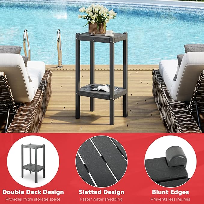 Costaelm Outdoor Side Table, 2-Tier Small Patio Coffee Tables for Outside, Outdoor End Tables for Patio, Adirondack Side Table for Outside, Outside Table for Pool, Porch, Garden, Pacific Blue