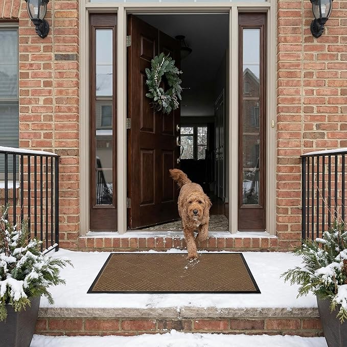 Ecomills Deluxe Diamond Entrance Door Mat, Medium Heavy Duty Absorbent Rubber Rug, Brown, 2’ X 3’ feet