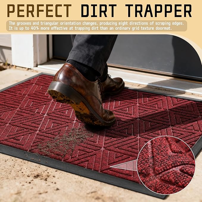 Yimobra Large Door Mat 47x24, All-Weather Waterproof Non-Slip Welcome Matt Outdoor, Heavy Duty Non Slip Doormat for Entryway for Patio and Garage Indoor, Easy Clean, Black Red