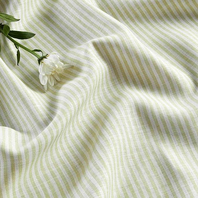 Solino Home Linen Striped Table Runner 144 Inches Long - Narrow Stripe 100% Pure Linen Sage and White Dining Table Runner 14 x 144 Inch for Spring, St Patricks Day, Easter