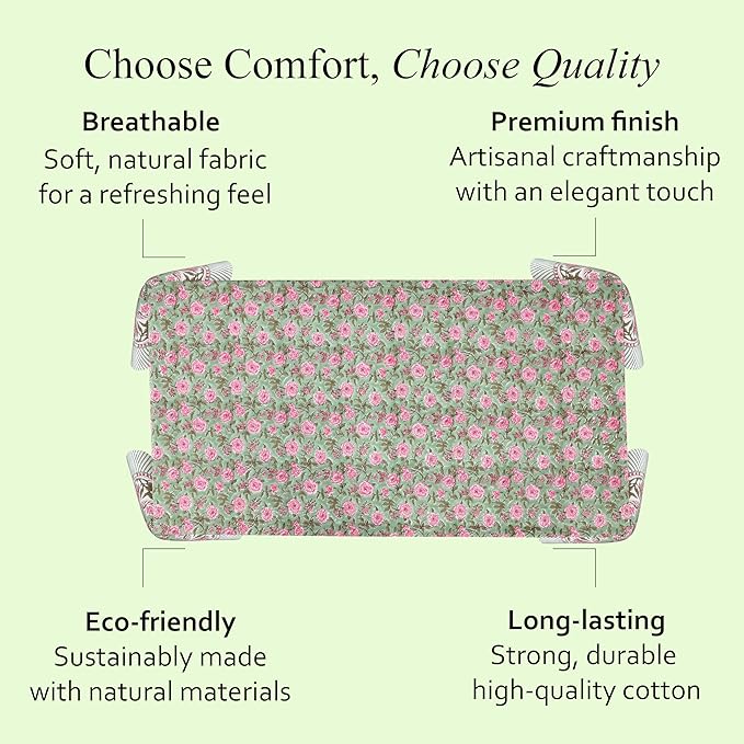 CPC Tablecloth 100% Cotton 70x118 Inch Indian Block Print Rectangle Table Cover, Table Cloth for Weddings, Spring/Summer, Barbeque - Pink Tourmaline