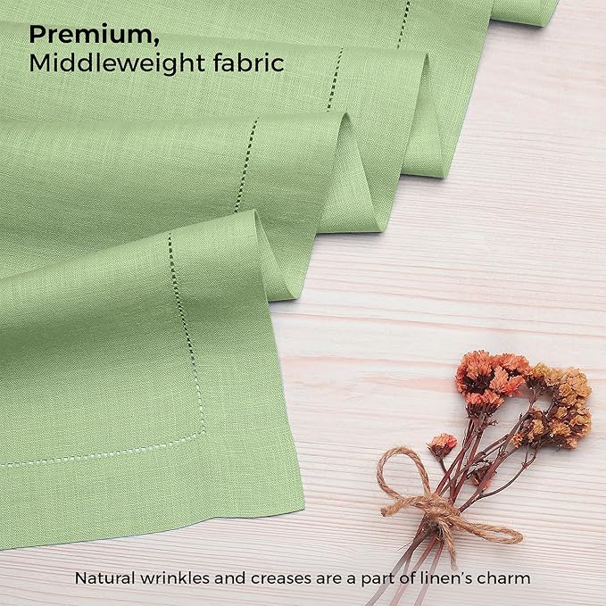 D'Moksha Homes Linen Sage Green Table Runner 144 Inches Long - 100% Pure Linen Extra Long Table Runner 14 x 144 Inch for Spring, St Patricks Day, Easter - Classic Hemstitch