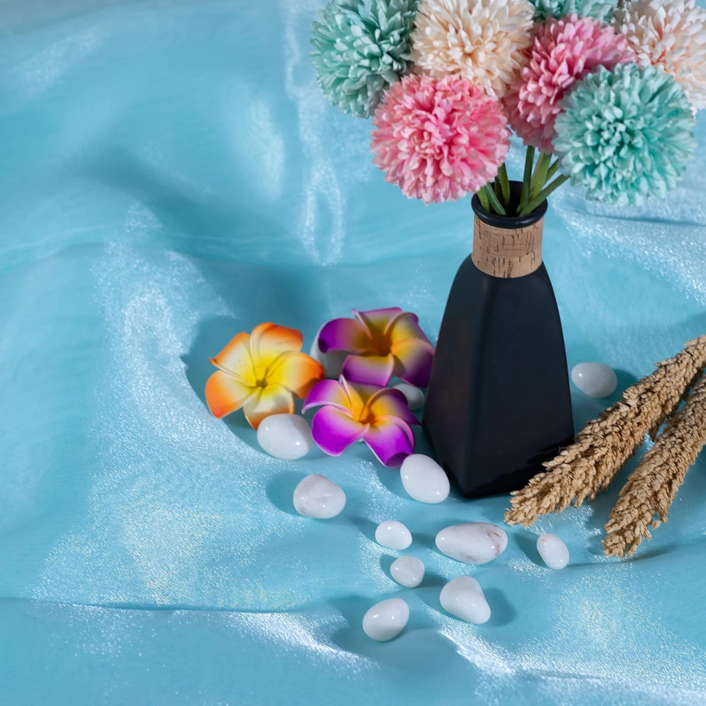 FYNITE Fynite Sheer Organza Fabric | 2 Yards Long | 44" Wide | Bridal Solid Sheer Organza Bolt for Wedding Dress Fashion Craft Decorations Silky Shiny Sheer Organza (Light Blue, 2 Yard)